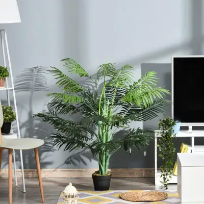 4 FT Artificial Realistic Palm Tree Plant w Black Planter Pot, Indoor Outdoor Home Office Décor