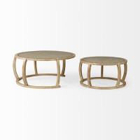 HomeRoots S2 41.5" Round Woven Cane Glass Top And Solid Wood Coffee Tables