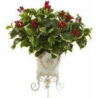 Charlton Home Artificial Variegated Holly Foliage Plant in Planter