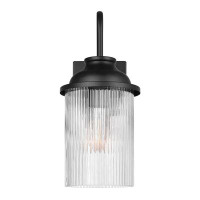 Globe Electric Company 1-Light Matte Black Outdoor Wall Sconce with Ribbed Glass Shade