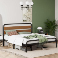 17 Stories Bed Frame With Wood Headboard And Metal Slats