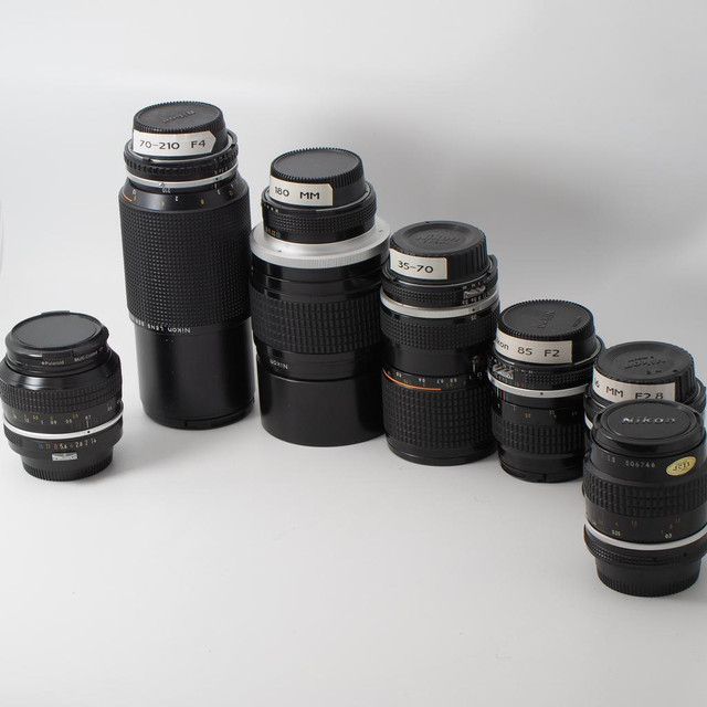 Nikkor AIS  manual focus lenses ( 16mm f2.8,  35-70mm f3.5, 50mm f1.4, 55mm f2.8, 85mm f2, 180mm f2.8, 70-210mm) in Cameras & Camcorders - Image 2