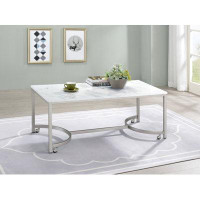 Alma Leona Coffee Table with Casters White and Satin Nickel