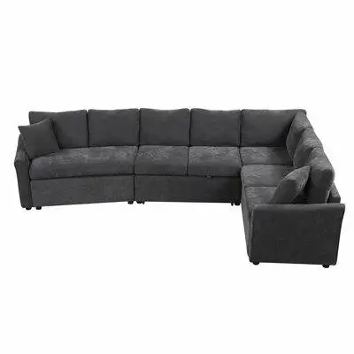 Hokku Designs L-shaped Sofa Convertible Sofa Bed Pull Out Sofa Sleeper with Two Back Pillows