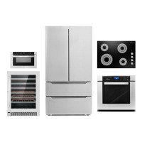 Cosmo 5 Piece Kitchen Package With 30" Electric Cooktop 30" Single Electric Wall Oven 24" Built-In Microwave Drawer Ener