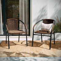 Bay Isle Home™ 2 Pack Medium Brown Rattan Indoor-Outdoor Restaurant Stack Chair