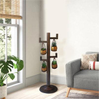 Darby Home Co 52 Inch Tall Plant Stand With 4 Hanging Pots, Antique Bronze, Gold, Black