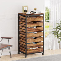 17 Stories 7 Drawer Storage Cabinet With Wheels, Wood Drawer Dresser  Organizer Cart
