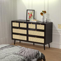 Infinity 6 Drawer Dresser, Modern Rattan Dresser Chest With Wide Drawers And Metal Handles