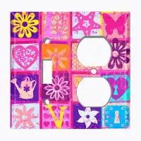 WorldAcc Metal Light Switch Plate Outlet Cover (Love Blocks - Single Toggle Single Duplex)