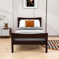 Latitude Run® Twin Size Wooden Platform Bed with Headboard