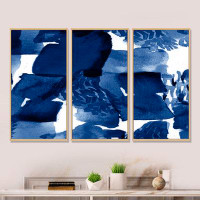 Wrought Studio Abstract Impression In Classic Blue On White I - Modern Framed Canvas Wall Art Set Of 3