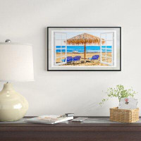 East Urban Home 'Window Open to Beach Hut with Chairs' Framed Graphic Art Print on Wrapped Canvas