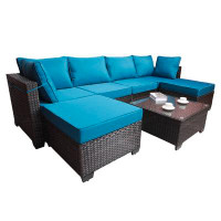 Latitude Run® Outdoor Furniture 7 Piece PE Rattan Wicker Sofa Set and Coffee Table