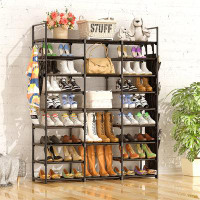 Rebrilliant Adjustable 9-Tier Large Shoe Rack For Closet Organization - Sturdy DIY Shoe Shelf With Hooks And Storage Poc