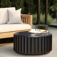 Luxen Home Black Cement Round Coffee Table for Outdoors and Indoors, Modern Accent, Housewarming Gifts