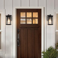 17 Stories Olar 11" Classic Outdoor Wall Sconce 1 Light in Matte Black Rectangular Metal Frame and Glass Shade