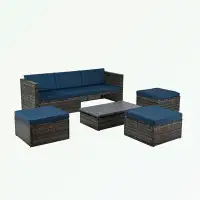 Latitude Run® 5 Set Outdoor Wicker Furniture With Plywood lift TOP Coffee Table