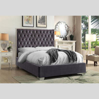 Bed Frames in Sarnia! Grey Velvet Tufted Queen Bed