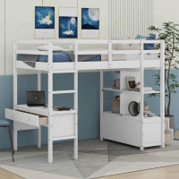 Cosmic Twin Size Loft Bed With Built-In Desk With Two Drawers and Shelves