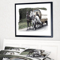 East Urban Home Animal 'Horse Cart Black and White' Framed Graphic Art on Canvas