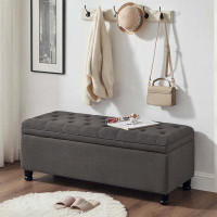 Red Barrel Studio Upholstered Tufted Button Storage Bench ,Linen Fabric Entry Bench With Spindle Wooden Legs