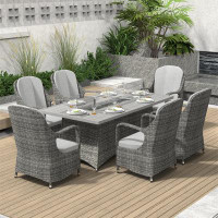 Direct Wicker Hancock Rectangular 6 - Person 71" Long Fire Pit Table Dining Set With Cushions