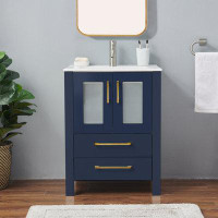 Mercer41 Keldrick 24" Blue Modern Free-Standing Single Bathroom Vanity Set with 2-Doors & 2-Drawers