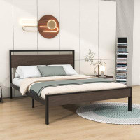 17 Stories Metal Platform Bed with Wood Headboard
