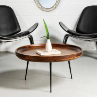 Wenty Round Mango Wood Coffee Table With Splayed Metal Legs, Brown And Black