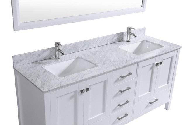 NEW PARIS 72 IN WHITE DOUBLE SINK VANITY MARBLE TOP & MIRROR T91997 in Other in Manitoba - Image 3