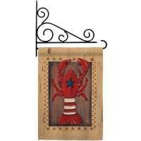 Breeze Decor Patriotic Lobster - Impressions Decorative Metal Fansy Wall Bracket Garden Flag Set GS107055-BO-03