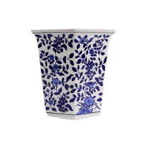 Birch Lane™ Cypress Blue and White Handmade Ceramic Outdoor Garden Planter