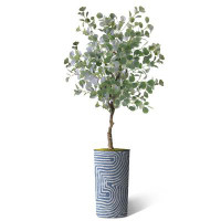 SIGNLEADER T02_Artificial Tree in Contemporary Planter Fake Eucalyptus Silk Tree Indoor Outdoor Home Decoration