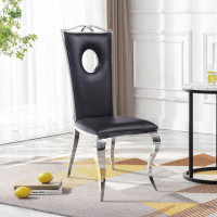 Rosdorf Park Hutchings Black And Chrome Side Chairs With Metal Cabriole Legs