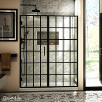 Unidoor Toulon 34, 40, 46, 52 & 58 x 72 in. H Frameless Hinged Shower Door in Satin Black ( Base also Available ) DLG