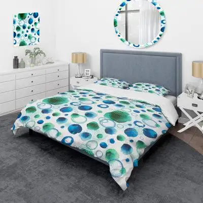 East Urban Home Blue And Green Circle Pattern - Patterned Duvet Cover Set