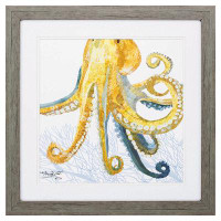 ZeaZu 23" X 23" Woodtoned Frame Sea Creature Octopus