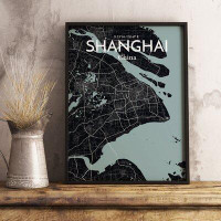 Made in Canada - Wrought Studio 'Shanghai City Map' Graphic Art Print Poster in Midnight