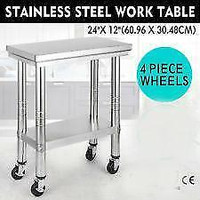12 x 24 Stainless steel work table - on wheels - BRAND NEW - FREE SHIPPING