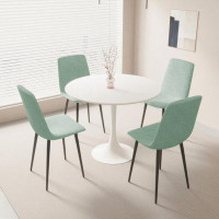 George Oliver Round MDF Dining Table Set For 4, White Dining Table MDF Easy Clean With Durable Black Metal Legs, 4 PCS C