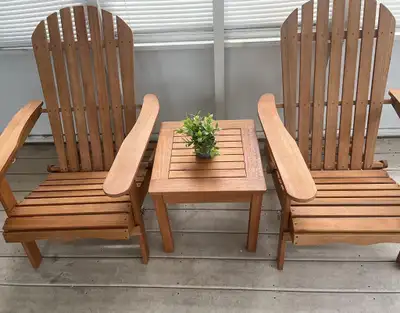 Outdoor 3 Piece Folding Wooden Adirondack Chair Set Patio Lounge Furniture Side Table