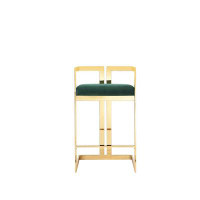Everly Quinn Zie 26 Inch Counter Stool Chair, Green Velvet Padded Seat, Gold Steel