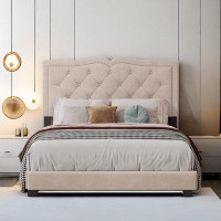 Red Barrel Studio Upholstered Bed With Rivet Design And Tufted Headboard