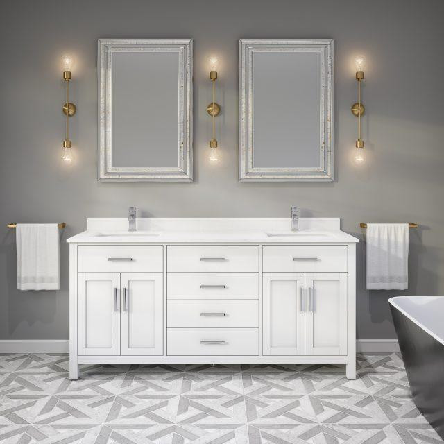Kate 48, 60, 72 & 84 In Bathroom Vanity/ Quartz CT & Drawer Organizer in 3 Finishes ( French Grey or White ) ABSB in Cabinets & Countertops - Image 2