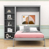 Hokku Designs Wood Murphy Bed with Shelves and Slats