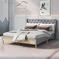 Ebern Designs Upholstered Platform Bed with Rubber Wood Legs