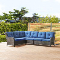 Hummuh Carolina Outdoor Wicker Reversible Patio Sectional with Cushions