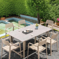 Hokku Designs 6_Patio Leisure Outdoor Balcony Tables And Chairs Slate Table Top And PVC Chairs_35.43" D x 62.99" W x 29.
