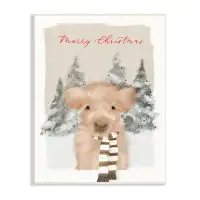 Stupell Industries Merry Christmas Fuzzy Baby Calf Cattle Striped Scarf Black Framed Giclee Texturized Art By Leah Strat